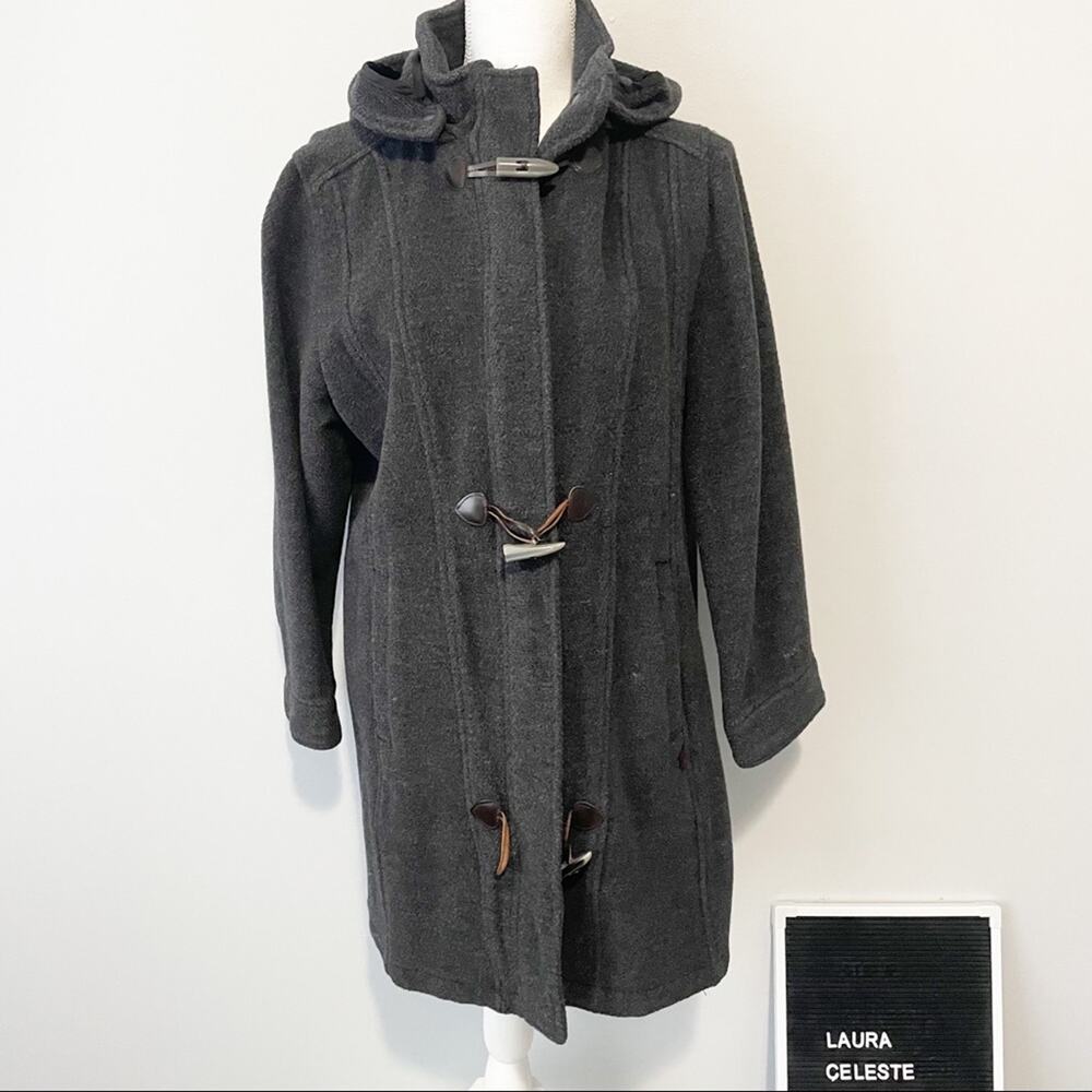 Woolrich gray charcoal wool full hooded warm coat size large full zip